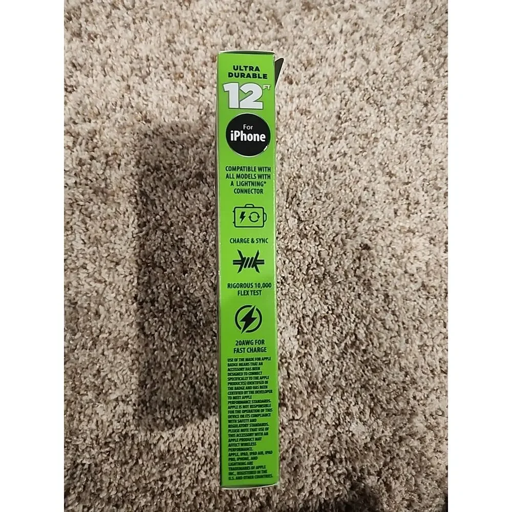 CT Tek Lightning Sync & Charge Cable Military Grade Durable 12 Ft MFi Certified